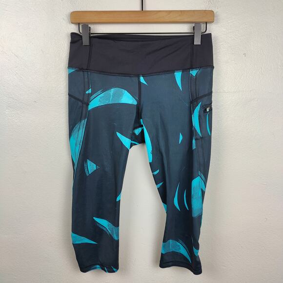 Lululemon Run Top Speed Crop Leggings‎ Womens 4 Back Spin Stroke Blue Black - Picture 1 of 7
